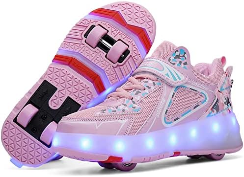 CEIEOE деца ролери чевли 4 тркала 16 LED модели Шарени девојки Момчиња Ролериски лизгачи патики можат да наплатат за почетник поизбалансирана