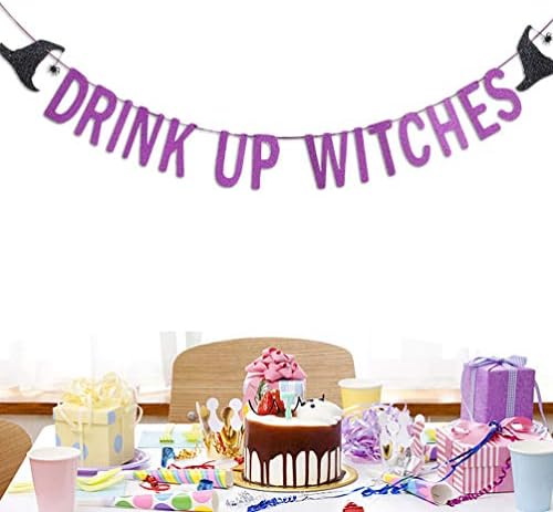 Декорација на домашен дом Виолеторен сјај пијалок на вештерки банер вештерки капачиња за украси за забави за Ноќта на вештерките