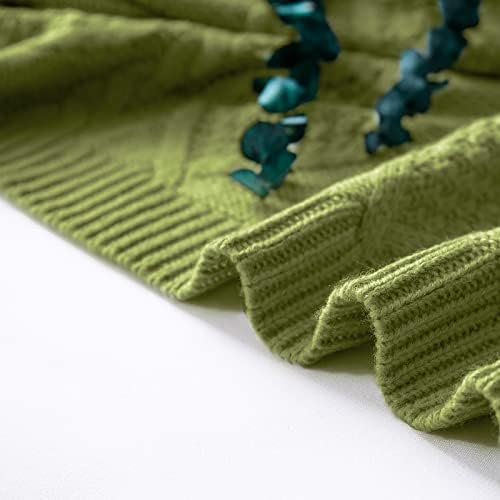Трејли кабел плетено фрлање ќебето светло авокадо зелено плетено ќебе за кауч софа кревет, пријатна и мека дома декоративно ткаено