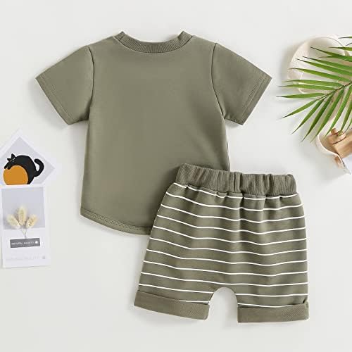 Детето бебе момче лето облека кратка ракав цврста маичка со џеб + обични шорцеви симпатични облеки за новороденчиња