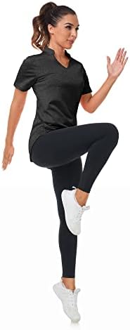 Вметнувајќи ги женските кошули со кратки ракави за вежбање јога врвови за пешачење брзо суво суво v вратот Спорт, странично разделување