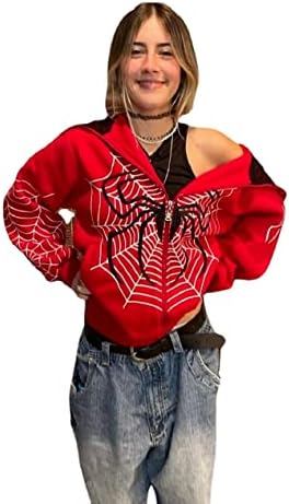 Пајажина Црвена качулка дуксер патент топла харајуку панк гранџ ј2к облека жени хип хоп дуксер Худи