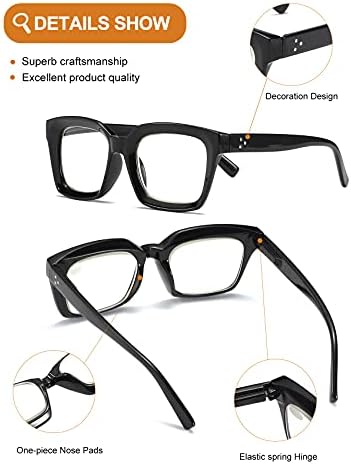 Zxyoo 3 пакува преголема квадратна дизајн за читање очила за жени, читач на компјутерски блокирачки сини светло （црна и розова и леопард+1,75）