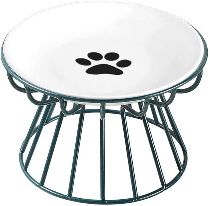 Плоча против мачки со мачки со мачки, чинија со мачки, издигната чинија со чинија со керамички чинија со метален штанд со метален