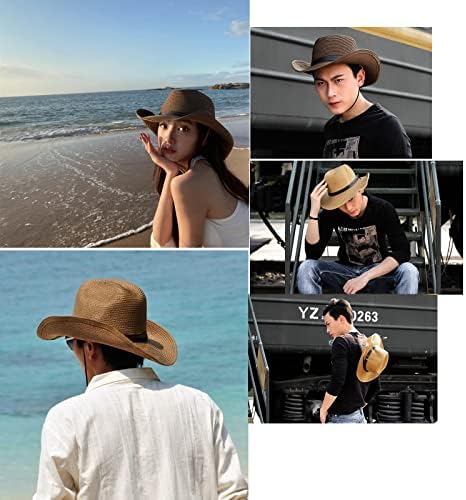 Жени мажи слама каубојска капа западната плажа сонце за широки облици на федора, преносни каубојски капи