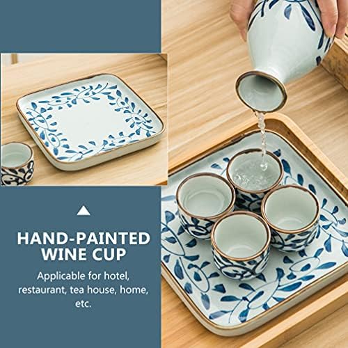 Кабилок Кинески чај сет 1 сет јапонски стил чаша за вино со рачно насликана радост, сервисирање сет керамика чај вино шише за садови,