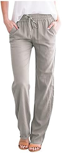 Женски обични панталони директно влечење на ногата еластична висока половината лабава удобна лесна панталони со џебови