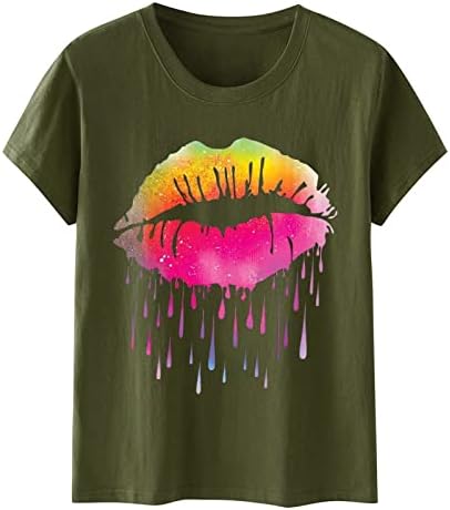 Женска екипаж маичка со маица со кратки ракави со виножито усни печати опуштено вклопување секси лето есен маица 2023 vw