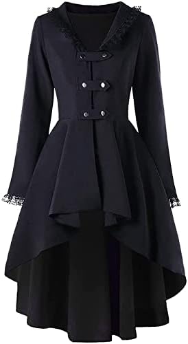 HGPS8W женски Steampunk јакна Средновековна гроздобер готска чипка трим викторијална ластовичка опашка плус големина палто палто