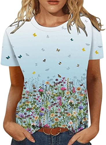 Дами брод вратот блуза салон на врвни маички кратки ракави графички опуштено вклопување лето есен блуза 2023 облека трендовски мг