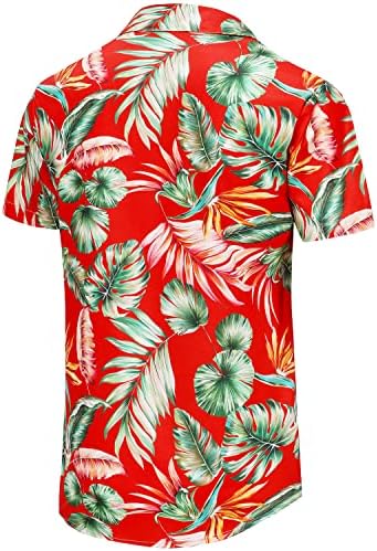 Кошули на хавајски кошули за мажи со кратки ракави со цветна кошула тропска црвена боја
