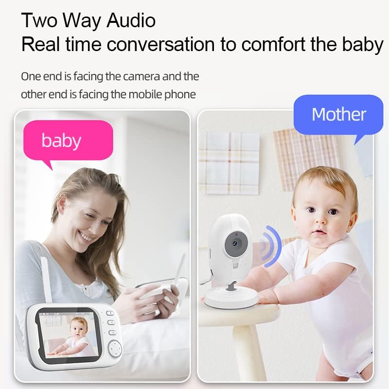 Видео Монитор За Бебиња Со Камера И Аудио, Двонасочен Глас, 5-Инчен Лцд-Екран во Боја, IR Ноќно Гледање, Откривање Температура, 8 Приспивни