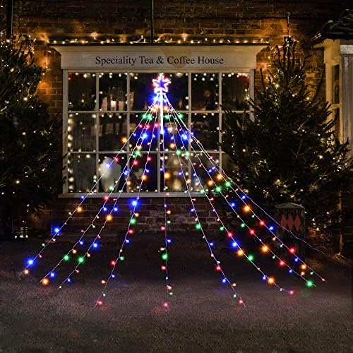 9FT мулти-боја 14-функција LED светло-светло шоу елка; Божиќни украси водеше Божиќни конуси дрвја