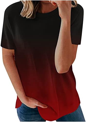 Работни врвови за жени 2023 градиент печатени маици летни обични тркалезни маица со кратки ракави Туника Туника Топ блузи