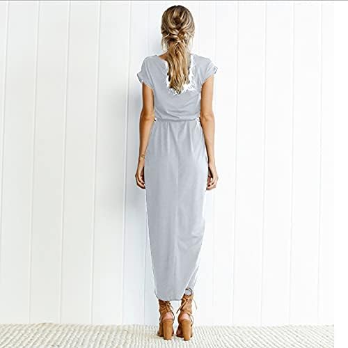 Долги фустани на Nokmopo за жени формална обична цврста боја со долга ракава лента тенок неправилен фустан
