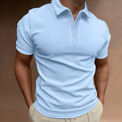 Летни обични поло -врвови за мажи со кратки ракави Поло маици тенок опремени основни кошули за голф со цврста боја на мускули