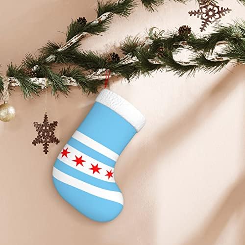 QG ZZX Chicago Flag Style Christmas Christmas Stocking Xmas Codrings камин виси чорап 18 инчи за одмор