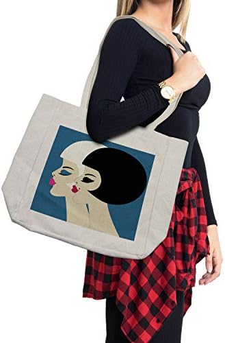 Торба за купување торби за салони за коса Амбесон, ретро стил бринета и русокоса жени со боб фризура и уредна шминка, слика,