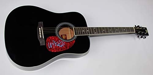 Фламинг усните на устата на кралот Вејн Коин автентичен потпишан автограмирана црна целосна големина акустична гитара Лоа