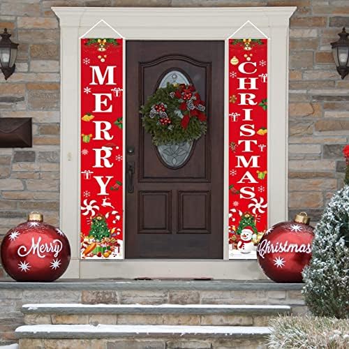 Божиќен Банер Божиќен Трем Банер Со Црвена Бела Снежна Снегулка Среќен Божиќен Банер За Празник Божиќ Надворешен Внатрешен Преден Трем Врата