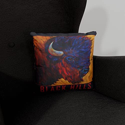 Блек Хилс Јужна Дакота осамен бизон бизон платно фрли перница за кауч или тросед дома и канцеларија од нафта сликарство од уметникот Кари