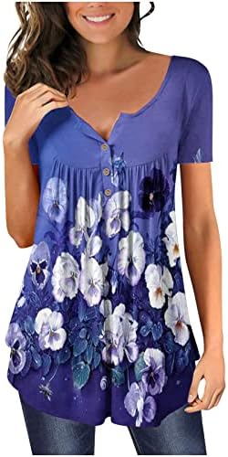 Женски летни врвови фустани случајни одморалишта за жени 2023 модно копче надолу со кошули со краток ракав, плетени тунични врвни блузи