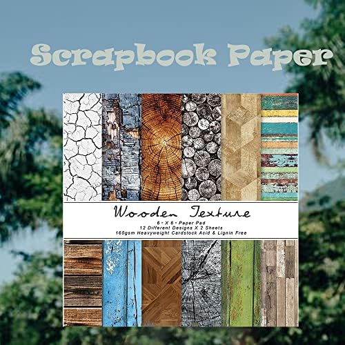 Едно еднострано хартија за хартија од BestGift Scrabok, 6 x6 дрвени модели на текстура, печатење декоративна хартија 2 дизајни