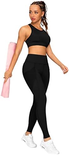 Квинике Јога Хеланки Со Висок Струк со 2 Џебови Панталони За Вежбање За Жени Девојки, Контрола На Стомакот Не Гледајте Преку Спортска