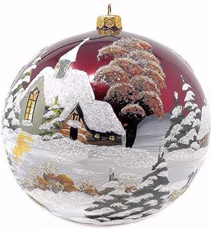 Божиќен украс на полска галерија, пејзаж во село, изнесена стаклена топка 6-инчен