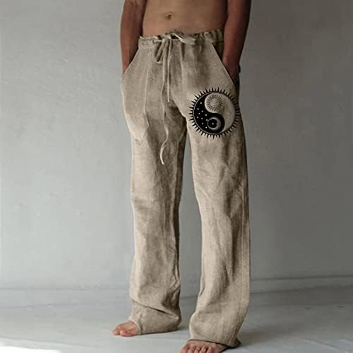 Мажи памучни постелнини панталони лето лабава еластична половината за влечење џебови панталони обични лесни гроздобер панталони