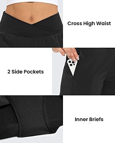 Г4фри жени атлетски шорцеви за трчање 5 инчи вкрстени високи половини тениски теренски шорцеви со џебови со џебови