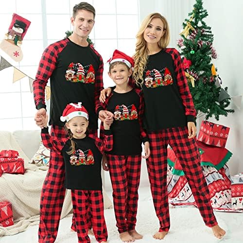 Деца Девојки Момчиња Семејство Божиќни пижами Домашни костуми Поставете Божиќни печати пижами карирани ракави црни празници пижами