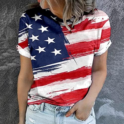 Кошули на 4 јули, женски американски кошула со кратки ракави со кратки ракави, околу 4 -ти јули кошули жени
