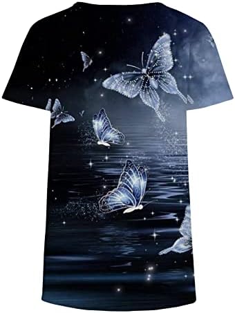 Секси маици со дневна маица тинејџерки со краток ракав брод врат врат пеперутка сончоглед цветни опуштени вклопувани врвни кошули жени uu