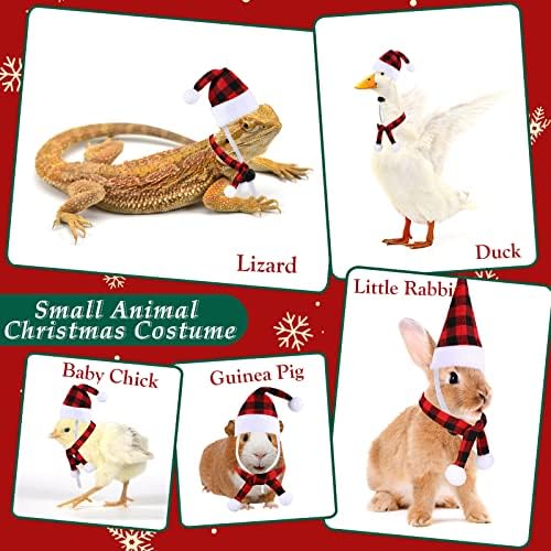 16 парчиња Божиќна миленичиња пилешко шал шамија црвена црна биволска карирана прилагодлива санта капа и мини шамија Божиќ миленичиња пилешки капи