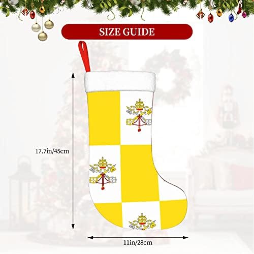 QG ZZX Божиќни чорапи со бело супер меко кадифен манжетни манжетни ватикан градско знаме Божиќни чорапи Божиќни украси порибување