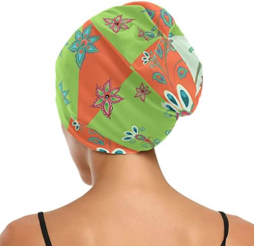 Семено работно капаче за спиење капа за капаци, цветни цвеќиња портокалово зелена боја за жени, коса за глава на коса, ноќно обвивка