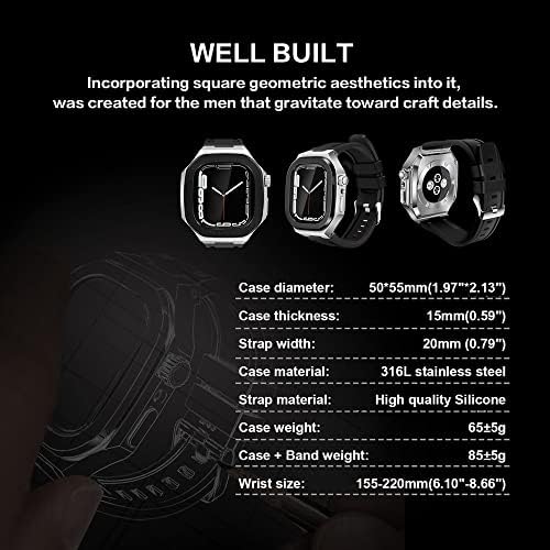 Комплет за модификација на Kavju Силиконски каиш+метална кутија за Apple Watch Band 45mm 40mm 41mm 44mm Watchband за iwacth 8 7 SE