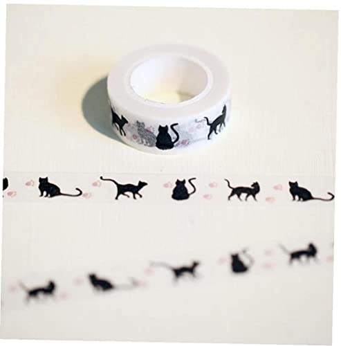 1 компјутер Нов 15 mm * 10m цртан филм црна мачка печати јапонски хартија ленти за маскирање лента за маскирање декоративни лепила за лепило