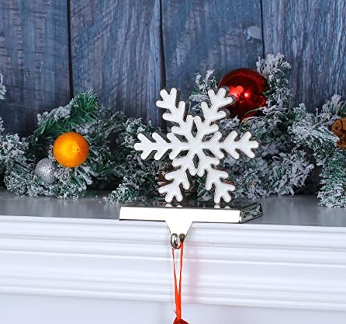Yuokwer Бела снегулка Божиќни носители на порибување сет од 2 за мантија, сребрена Божиќна закачалка за подигнување за камин, порибување