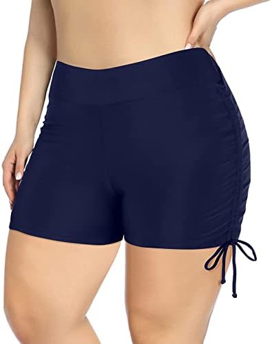 Шорцеви за пливање за жени со голема половината Брзо суво цврста боја за капење, шорцеви од табла за капење, врзани странични панталони за капење