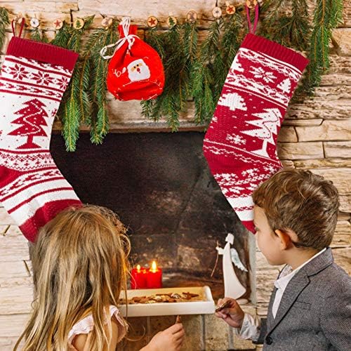 KD KIDPAR 8 пакет 20 Плетени Божиќни чорапи, големи рустикални предива Божиќни чорапи за украси за семејни празници