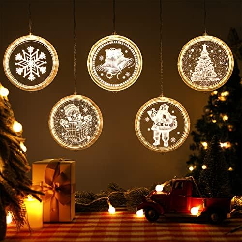 Светла за прозорец на Блумвин, Божиќни декор, прстени светла со украси LED завеси светла затворено на отворено USB 9,8ft Топли бели божиќни