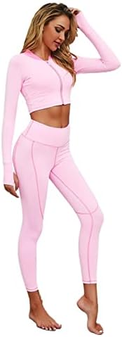 тренингот панталони жени секси розова јога постави долги ракави патент спортски костум со два парчиња поставени врвни и панталони кои работат