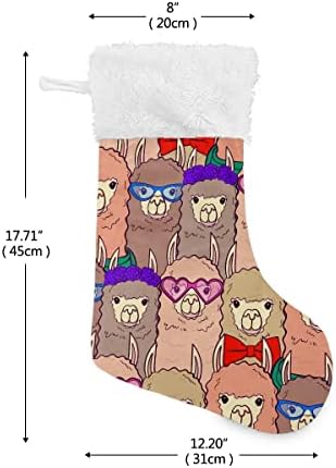 Божиќни чорапи розови алпака лама чаши лак вратоврска бела плишана манжетна мерцеризирана кадифена семејна празник персонализиран голем порибување
