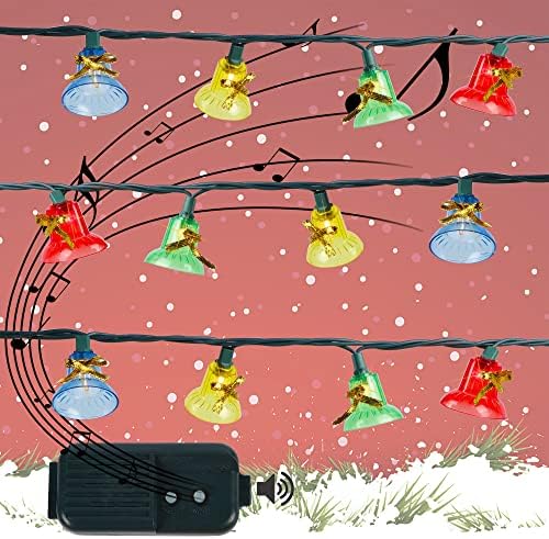 Biswing Christmas Musical Bell String Lights, 7 функции 30-броеви Божиќни декоративни светла Зелена жица, 25 класични празнични