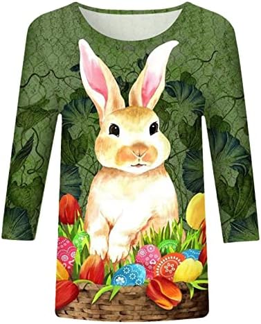 Дами маица 3/4 ракав екипаж памук цветни цвеќиња симпатични зајаче -зајаче костуми косплеј блуза маичка тинејџери t6 t6