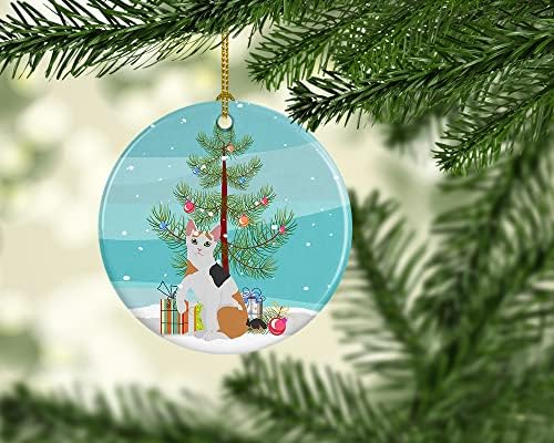 Богатства на Каролина CK4771CO1 Јапонски боб -мачка весела Божиќна керамичка украс, украси за новогодишни елки, виси украс за Божиќ,