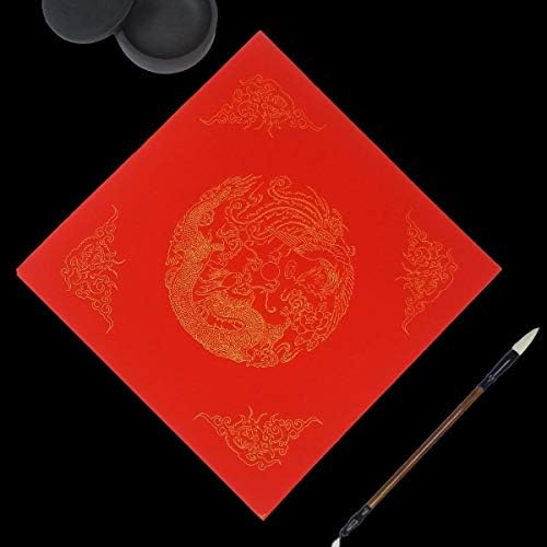 Kymy Нова Година Ду Фанг Ксуан хартија, рачно изработена плоштад црвена хартија со змеј и феникс, кинески пролетен фестивал Чунлијан/дуилијан