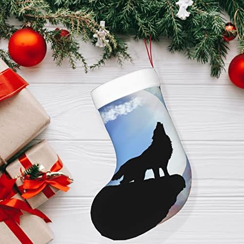 Аугенски Божиќни чорапи Црн волк во планински двострана камин што виси чорапи
